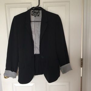 Black Blazer with Black and White Striped Cuffs